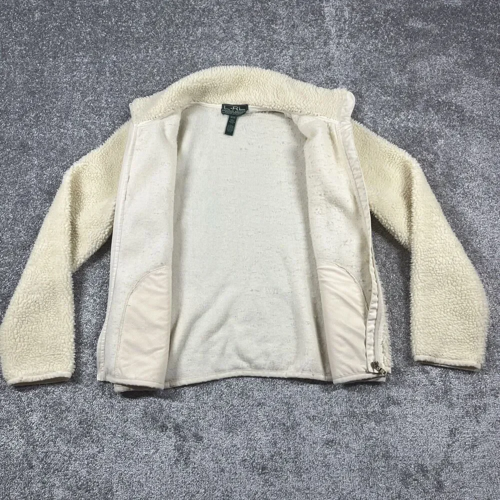 Lauren Ralph Lauren Active Jacket Womens Medium Teddy Zip Up Ivory *Description*